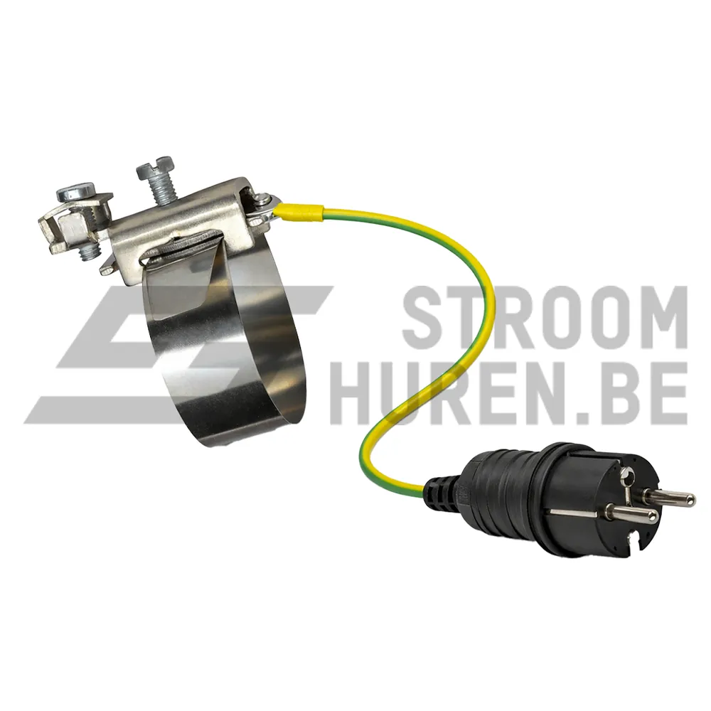 Schuko-stekker met groen-gele aardingsdraad van 8 mm² en klem