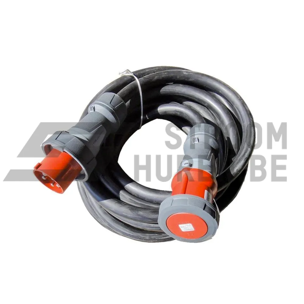 Zware CEE-verlengkabel 125A 400V met grote rode stekker en koppeling