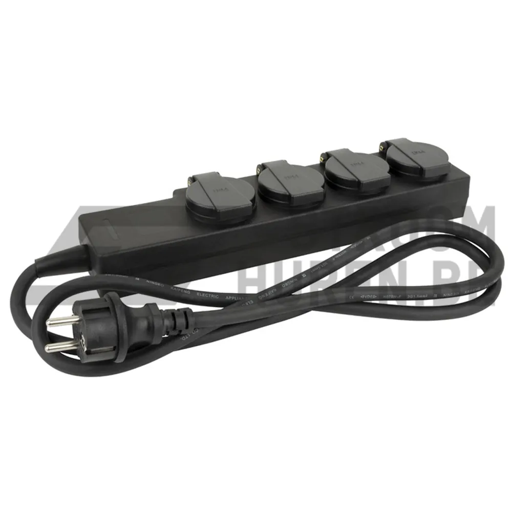 Spatwaterdichte schuko-verdeeldoos IP65 met klepjes en 1 meter kabel